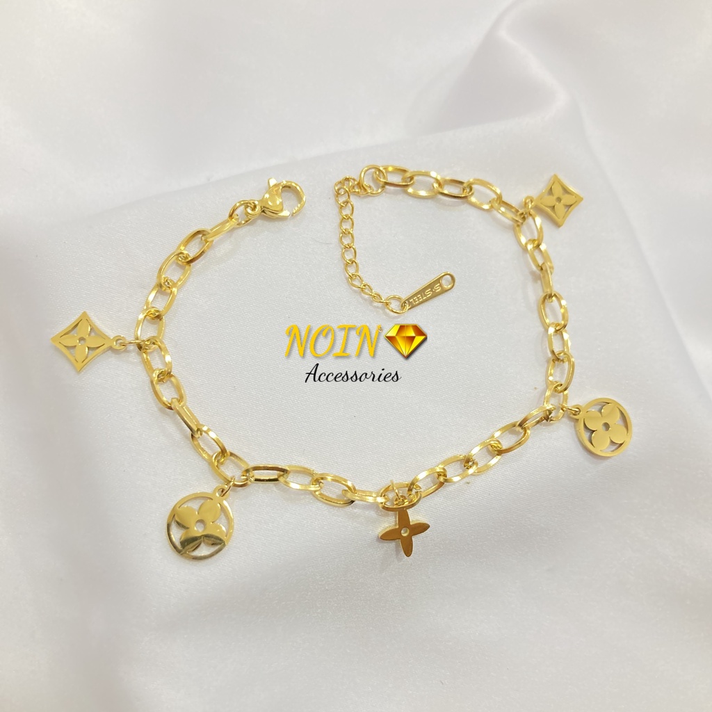 Gelang Rantai Clover Gold Titanium Anti Karat Korean Bracelet