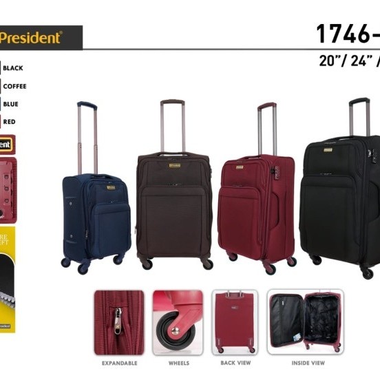 Koper President 24 inch (1746) Bahan Kain Kanvas ORI / Koper Kain 24"