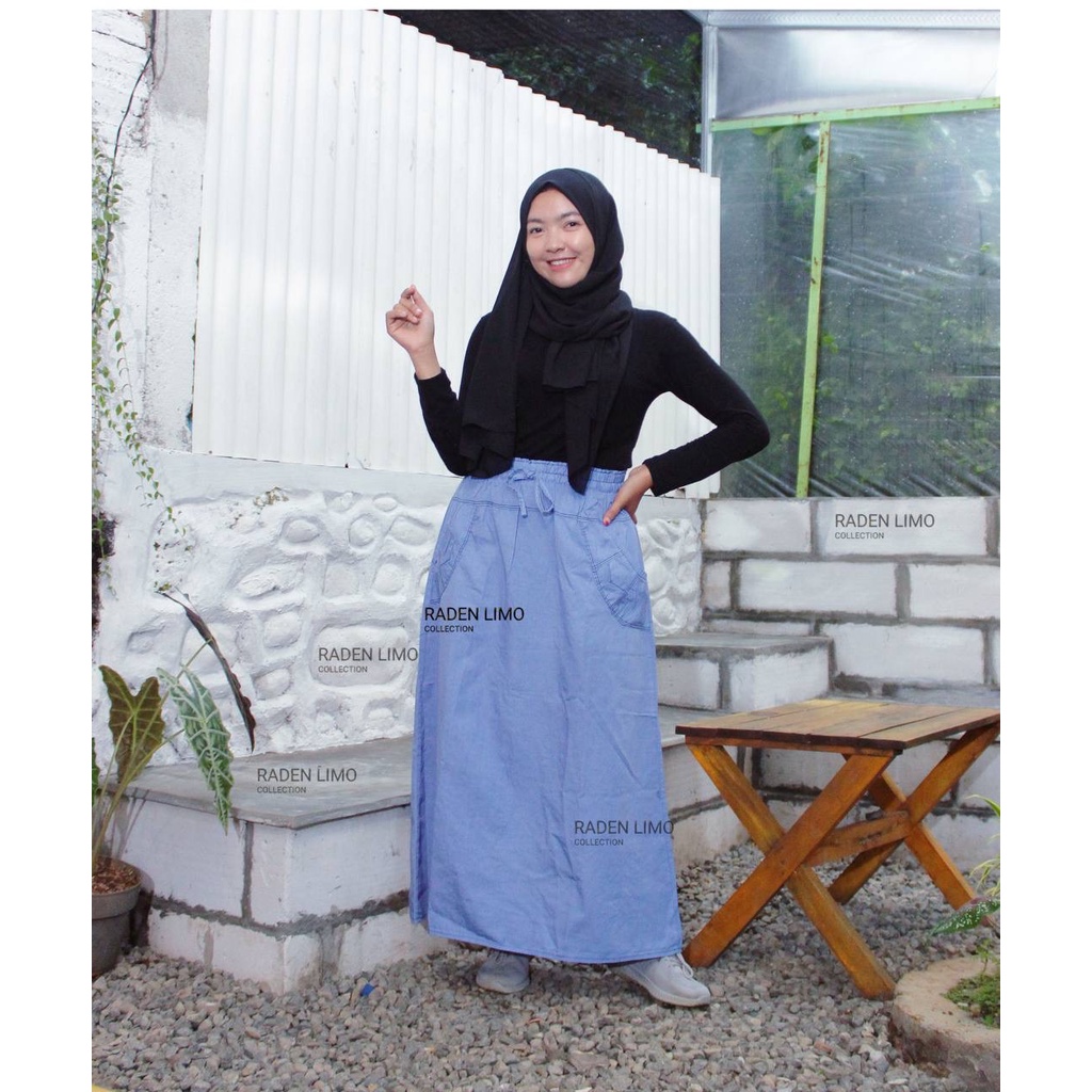 Rok Panjang Dewasa semi Denim Bahan Lembut All Size Fit to XL