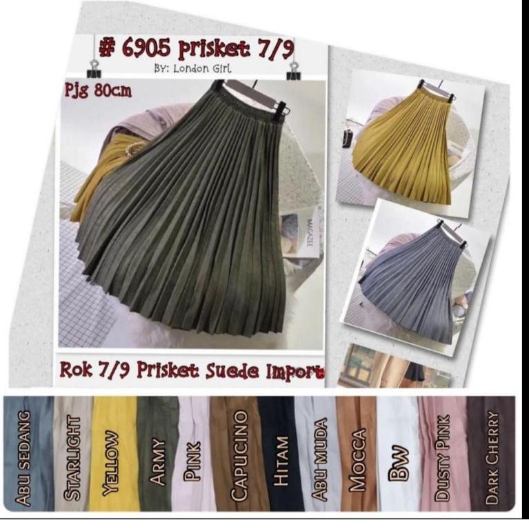 TERBAIK rok plisket suede import 80cm 7/8 London Girl 6905
