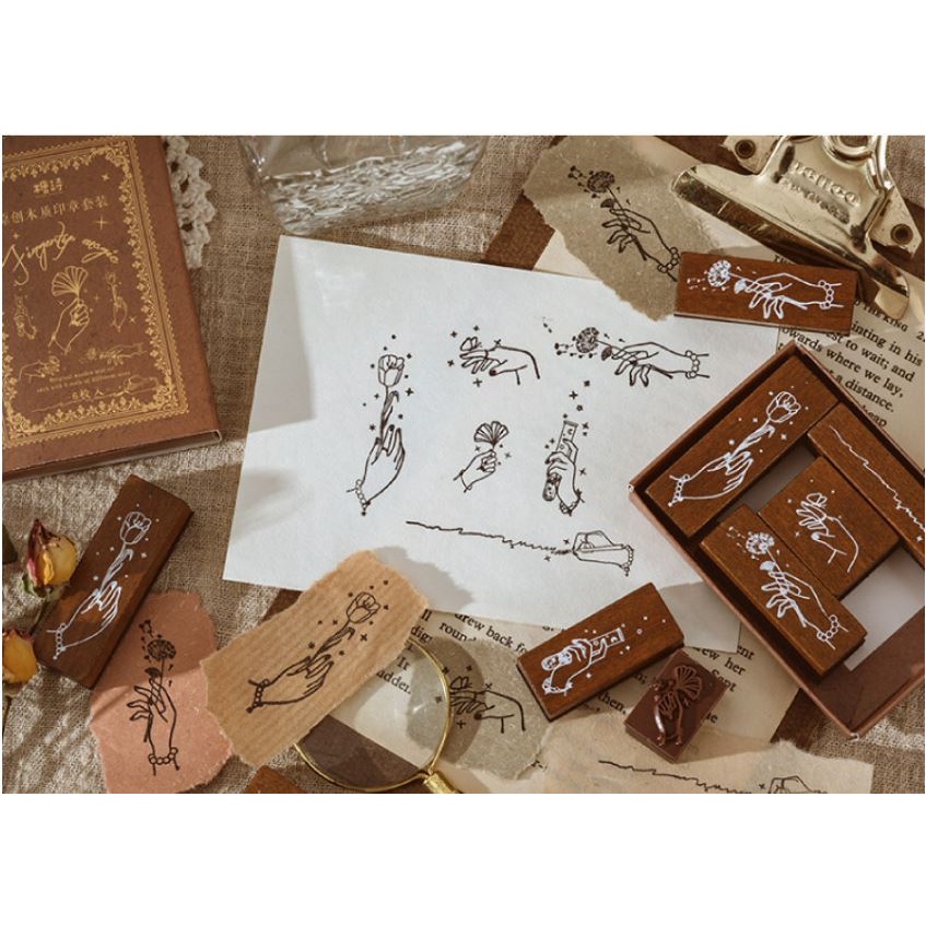 

Lovely W04 - 6pcs/set DIY Wooden Garden Series Rubber Stamp Stempel Kayu Vintage DIY bullet Journal,
