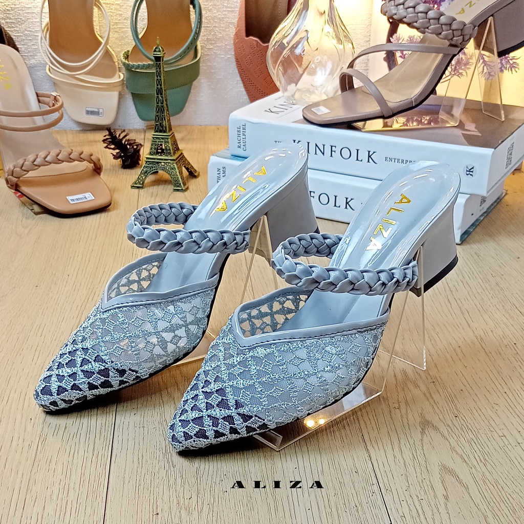 ALIZA SANDAL HEELS WANITA CHUNKY 5 CM JALA RAJUT TERBARU