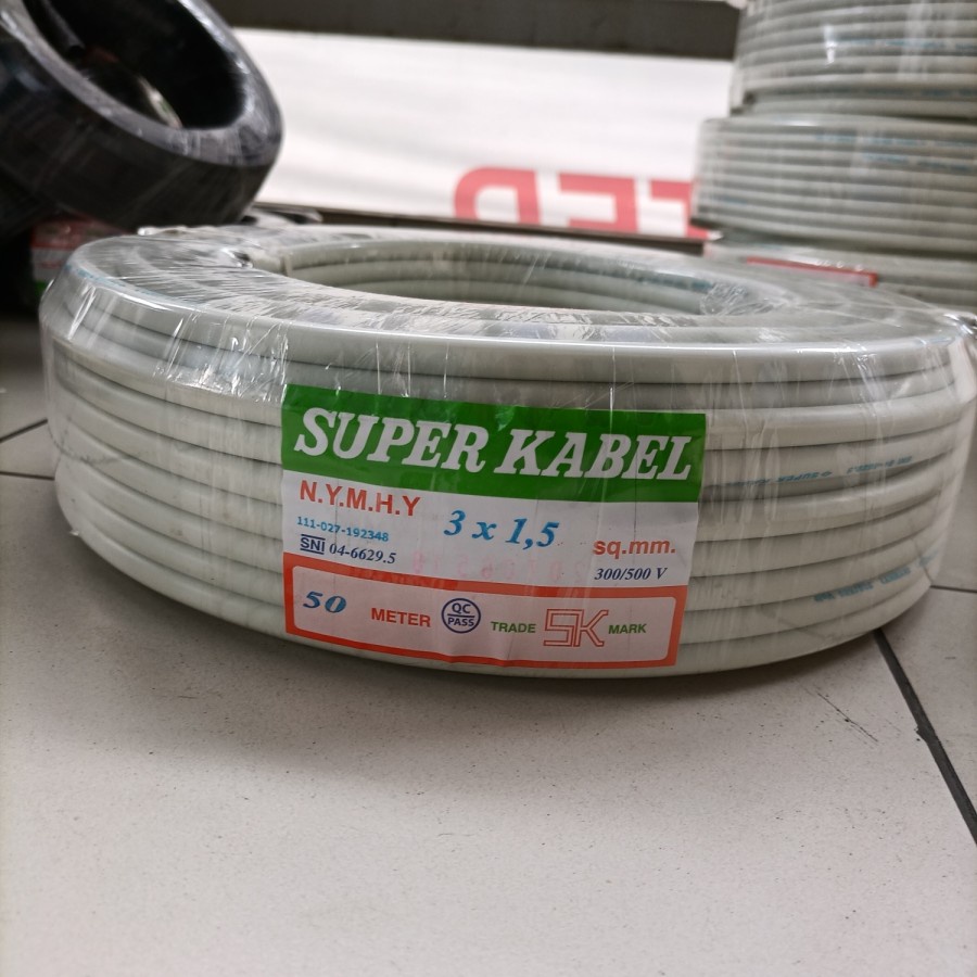 Kabel Listrik Serabut SUPER KABEL NYMHY 3x1,5 3x1.5mm 50 Meter (50M)