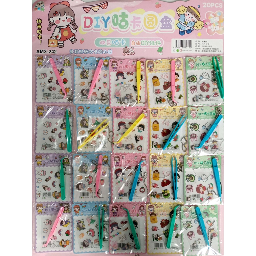 GROSIR ISI 20PCS STICKER VIRAL DIY AESTHETIC MOMO 3 IN 1 (STIKER + GANTUNGAN KUNCI AKRILIK + PINSET)