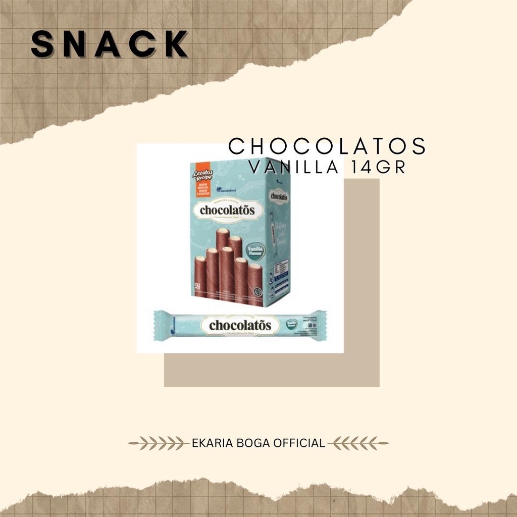 

SNACK | WAFER STIK | WAFER ROLL | CHOCOLATOS | CHOCOLATOS VANILA 14GR