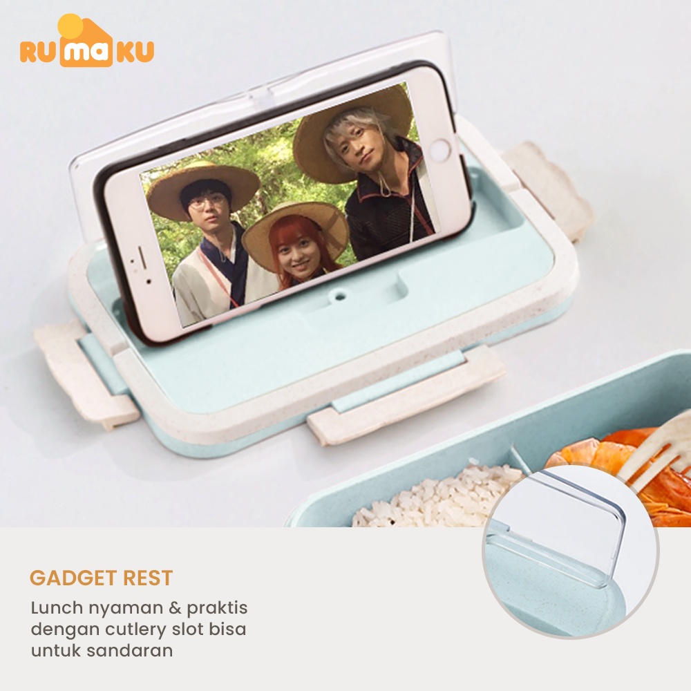 Rumaku Lunchbox Jerami Kotak Bekal Makan Siang Tempat Makan 1200 ml Anti Tumpah Free Alat Makan
