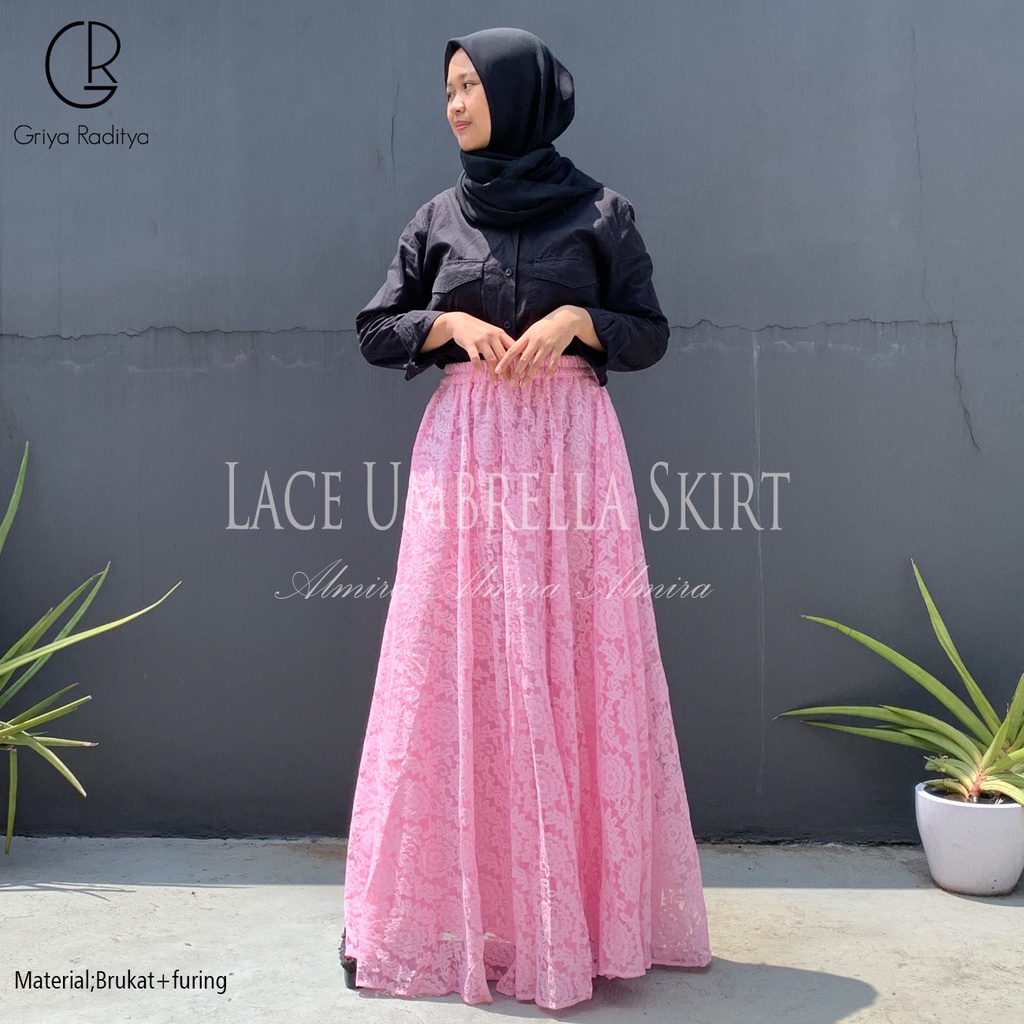 Rok Panjang Wanita Payung Muslimah  Pesta Brokat Lace Umbrella Skirt Griyaraditya Almira