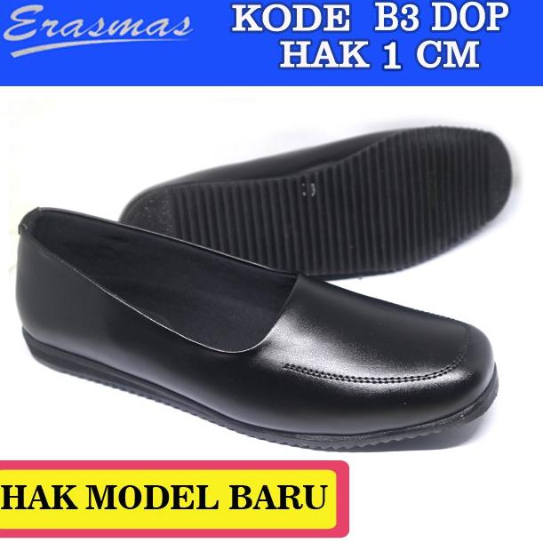 HARGA TERMURAAH Sepatu Hamil Flat Shoes Hitam B3 ERASMAS HAK 1 cm PDH Persit Bhayangkari PNS Dishub 