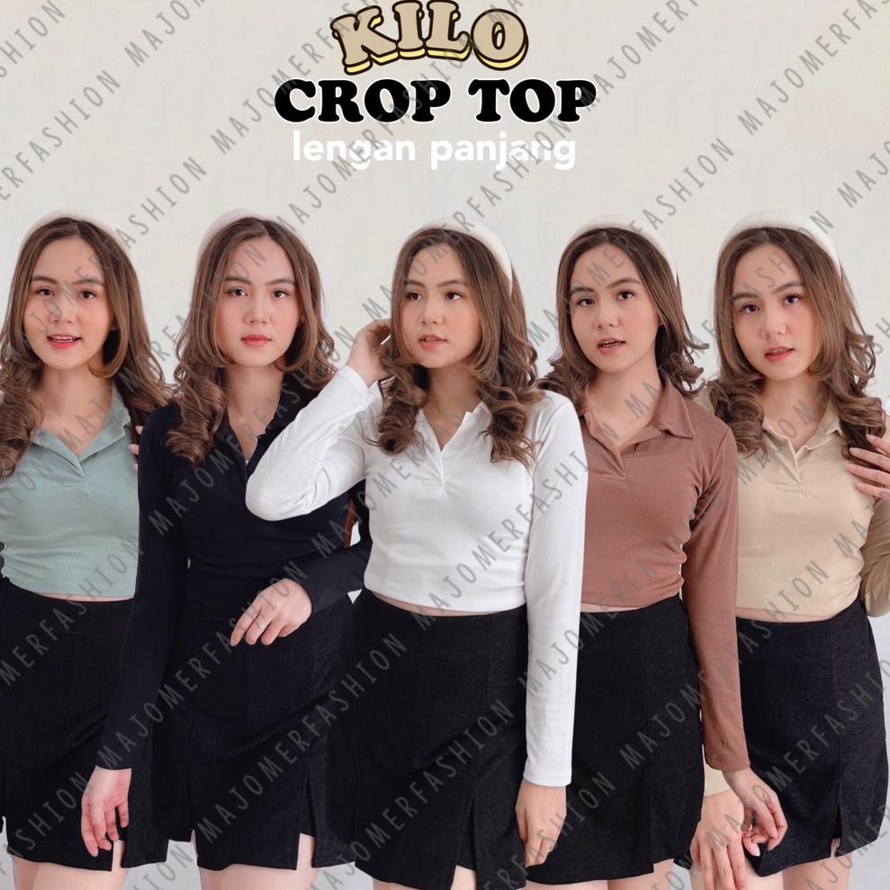 LANGSUNG ORDER MAJOMER ® | KILO CROP TOP LENGAN PANJANG - CROP TOP V KERAH RIB POLO SHIRT - KAOS WAN