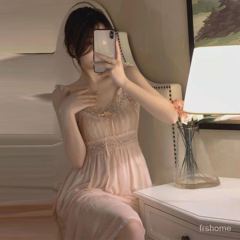 Piyama Prancis gadis-gadis musim panas gadis-gadis baru renda halter piyama gaun rasa senior