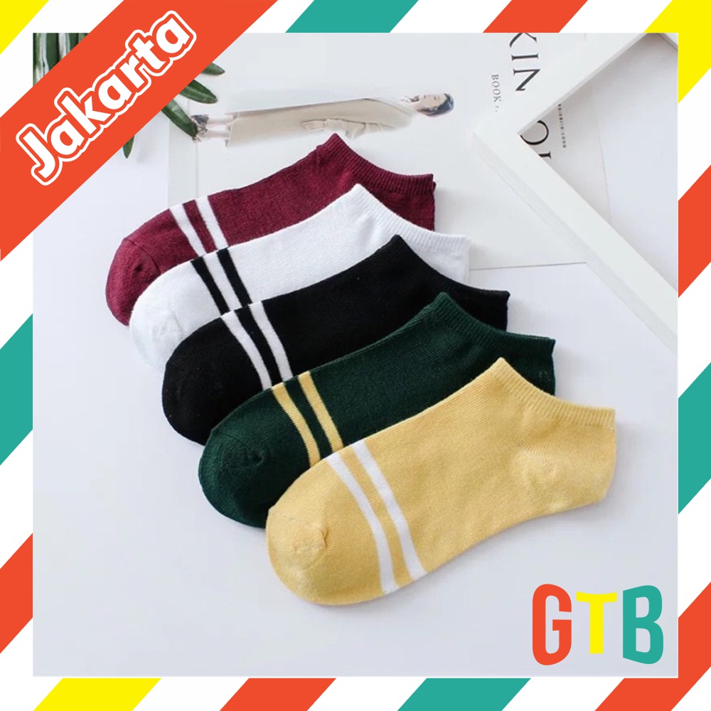 ❤GTB❤  Kaos Kaki Motif 2 Garis Import Fashion Wanita Pria Kaos Kaki Pendek Mata Kaki Ankle Korean R098