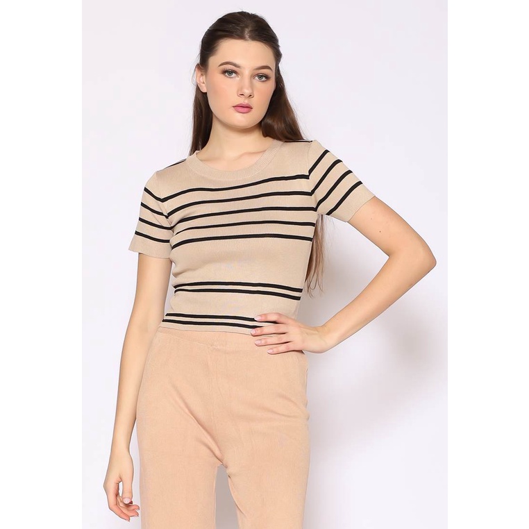 Blouse Rajut Wanita - Atasan Rajut Salur - Voerin Gina Knit Top