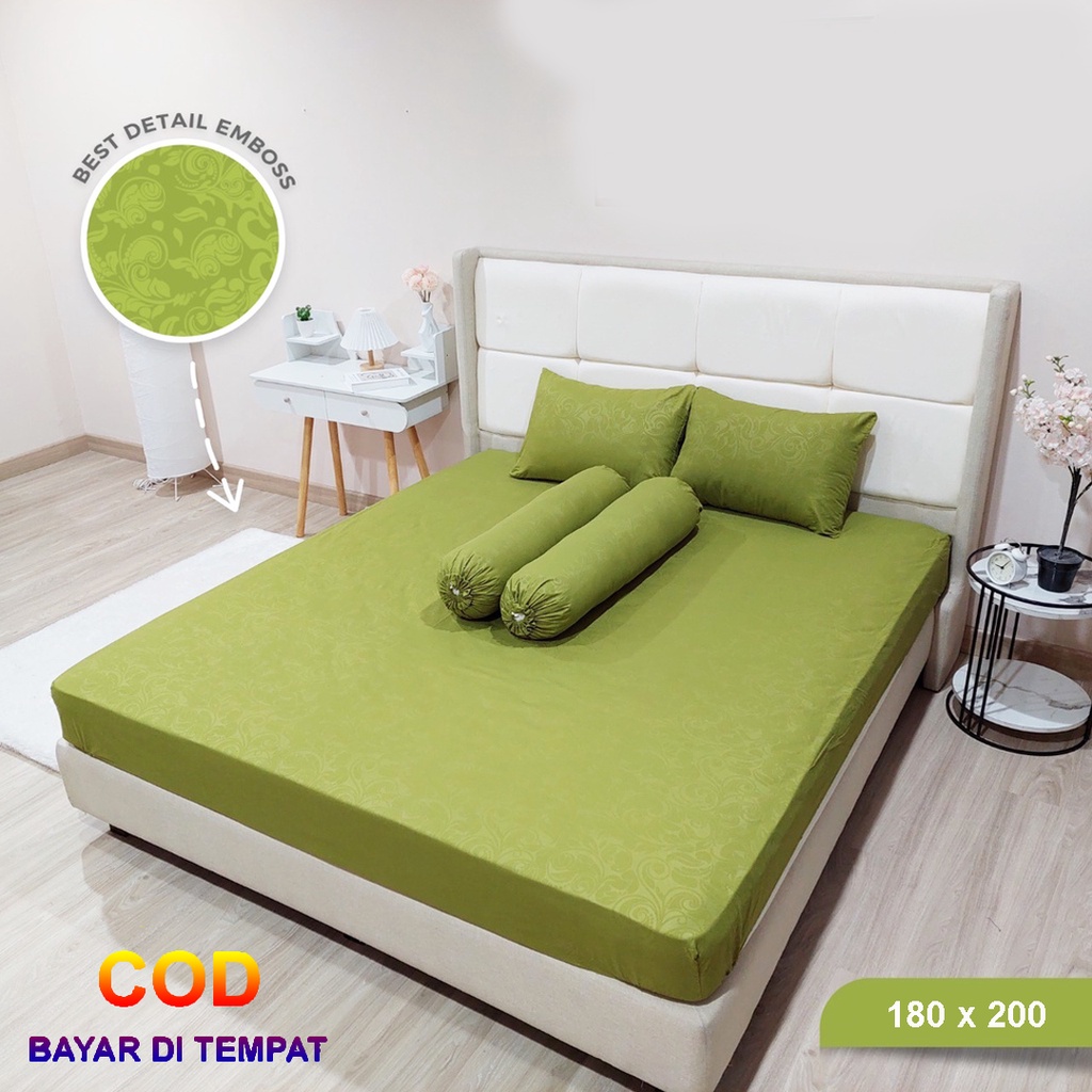 [✅COD] Paket Seprei Sprei 180x200 Dan 4 Sarung Bantal Guling Homemade Katun Polos Embos Dekorasi Kamar Perlengkapan Rumah