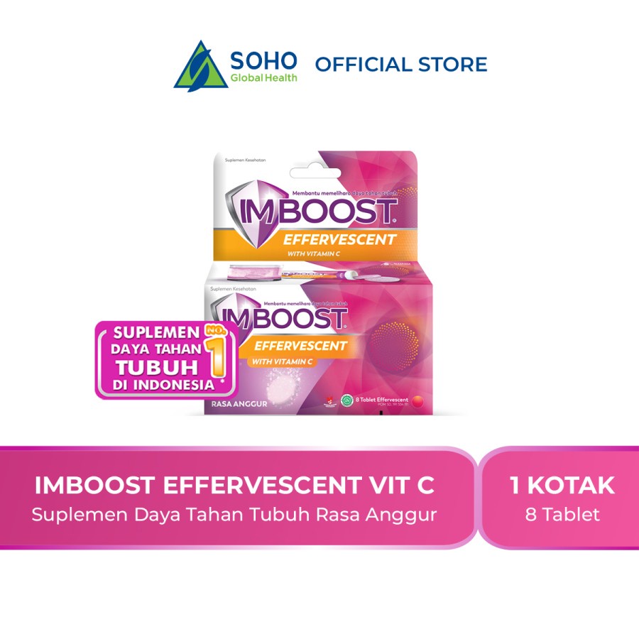 Imboost Effervescent Vitamin C Suplemen Daya Tahan Tubuh Rasa Anggur @8 Tablet