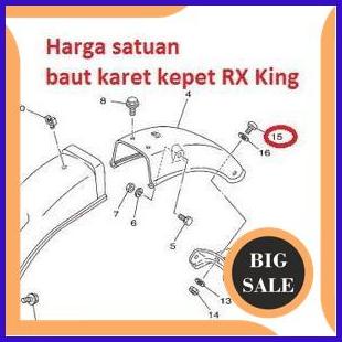 HARGA SATUAN BAUT UNTUK KARET KEPET FLAP SPAKBOR BELAKANG YAMAHA RXKING RX KING. ORI ORIGINAL YAMAHA