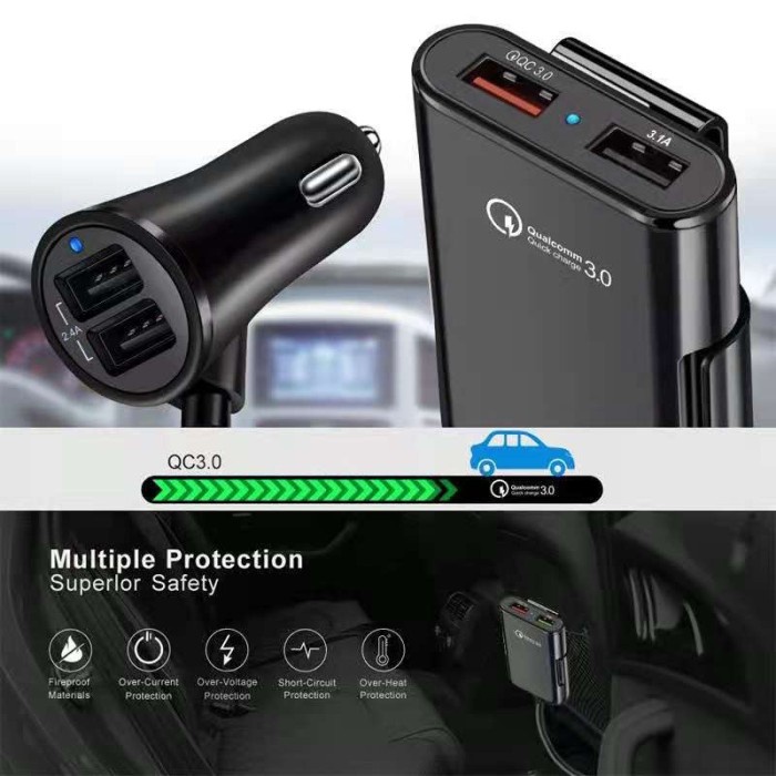 Barokah gamis Qualcomm Car Charger adapter Fast Charging 4 Port socket Casan Mobil