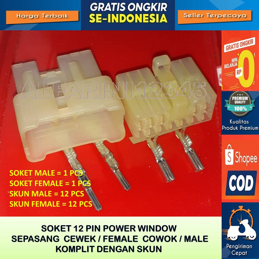 Soket konektor power window mobil Toyota 12 pin male female - Socket 12 Pin Switch Master  Power Win