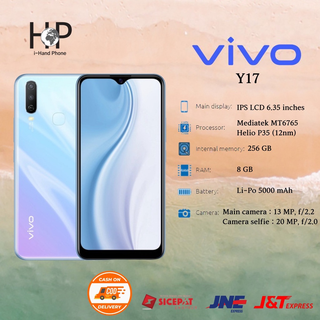 VIVO Y17 HP MURAH smartphone 8GB+256GB/6GB+128G/5000 mAh 6.35inch Handphone-WHITE 8+256GB