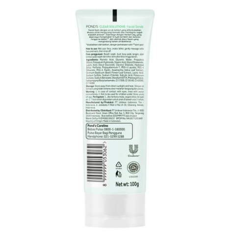 Ponds Clear Solutions Facial Scrub 100G - Pencegah Jerawat for Oily Skin with Herbal Clay