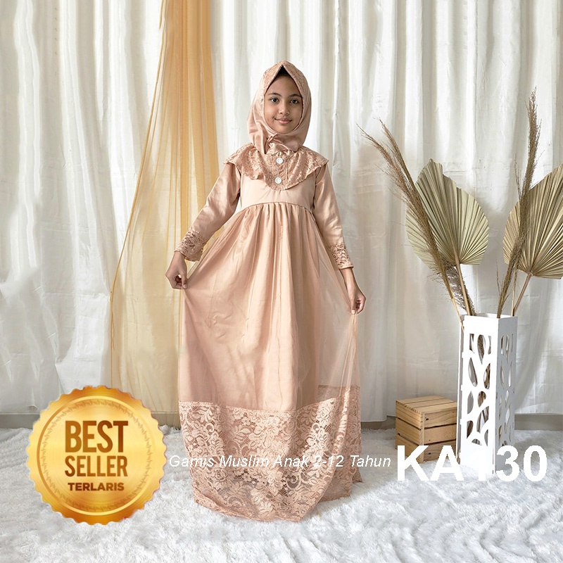 Baju Muslim Anak Perempuan 4 5 Tahun Gamis Remaja Korean Style 10 Tahun Bahan Velvet Premium Dress Brukat Warna Coksu Coklat Mocca Gaun Import KA130