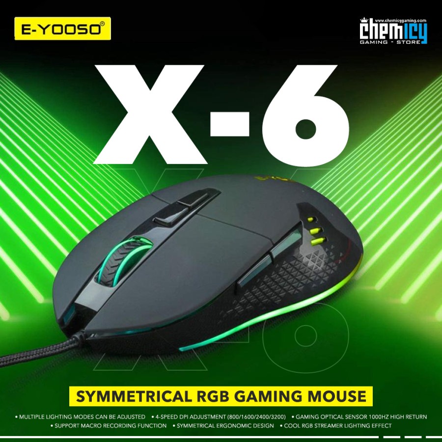 E-YOOSO X6 / X-6 Black RGB Symmetrical Gaming Mouse
