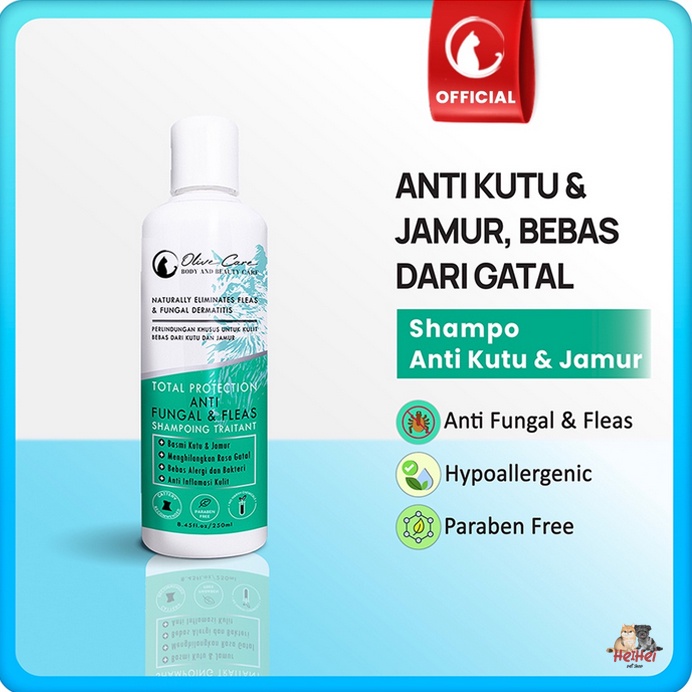 Olive Care Cat Shampo Kucing Anti Fungal &amp; Fleas Untuk Jamur, Kutu, Scabies, Parasit, Alergi dan Radang Kulit