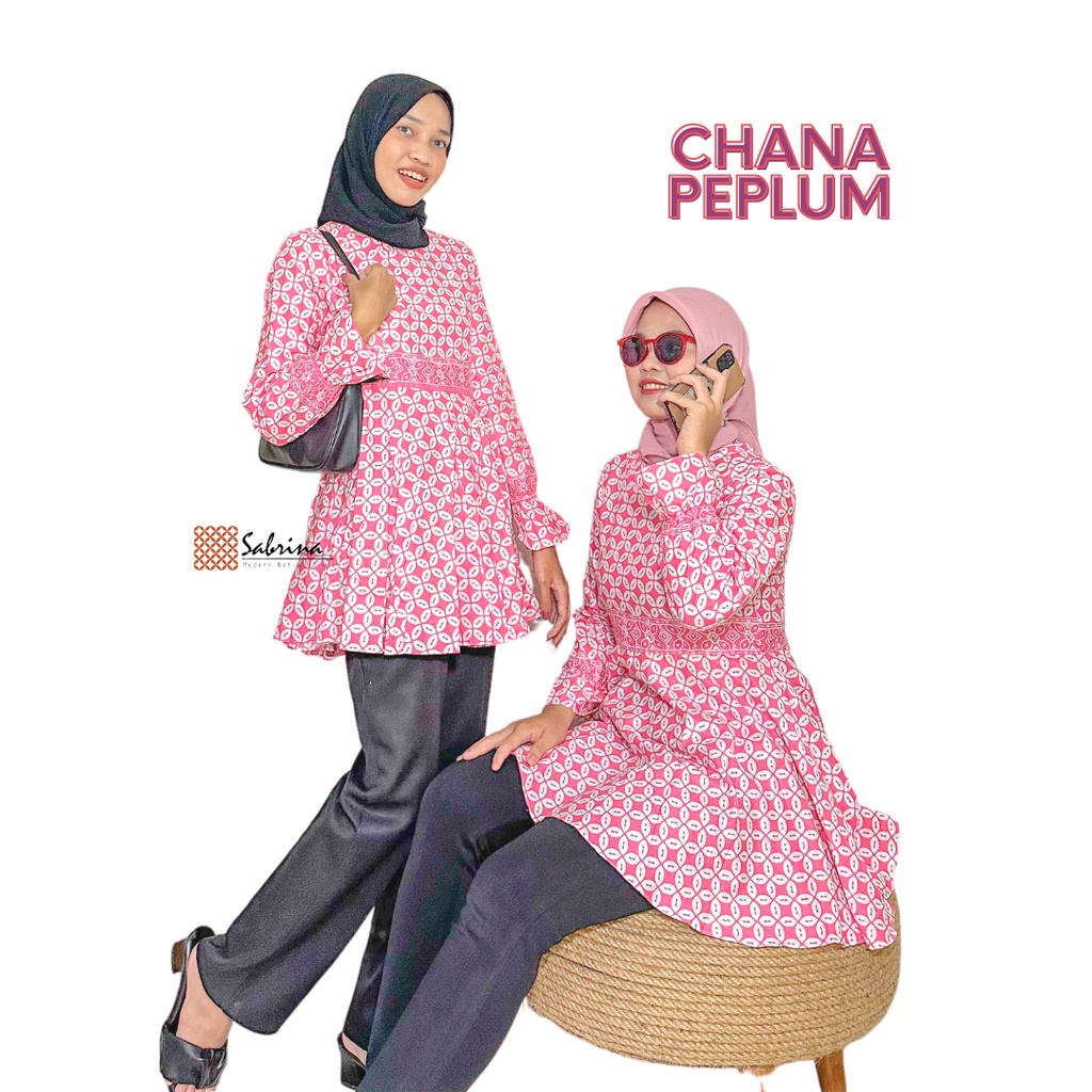 Chana Peplum Blouse Atasan Batik Modern Wanita Kerja Kantor Cantik Pastel Kekinian