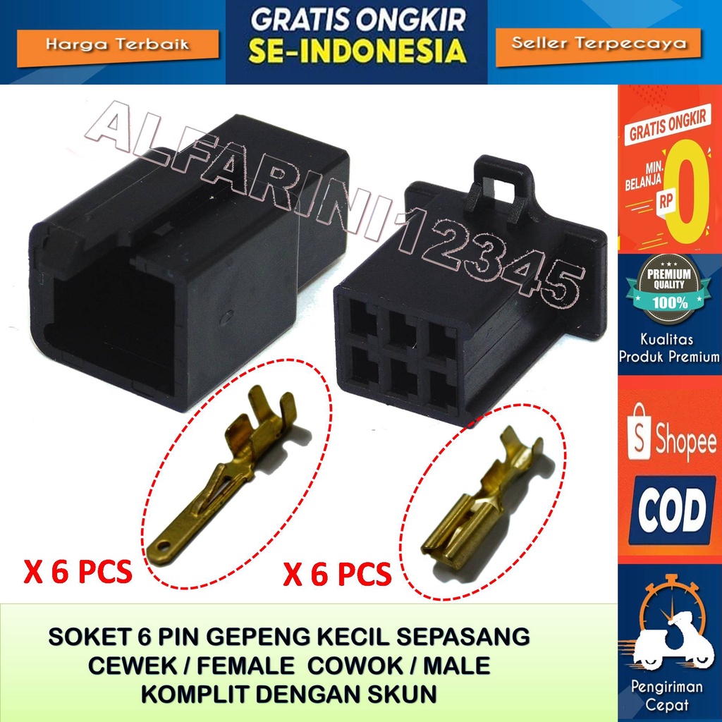 SOKET 6 PIN HITAM SOKET KONEKTOR SOCKET CONNECTOR MOTOR MOBIL - Soket Kabel gepeng 6 Pin Kecil Sepas
