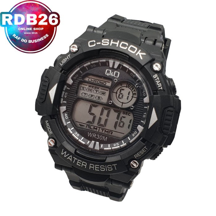 Jam Tangan Pria Murah Digital Tahan Air Sport C Shock Q&O Sport List Hitam F6T9 Jam Trendy Water Res