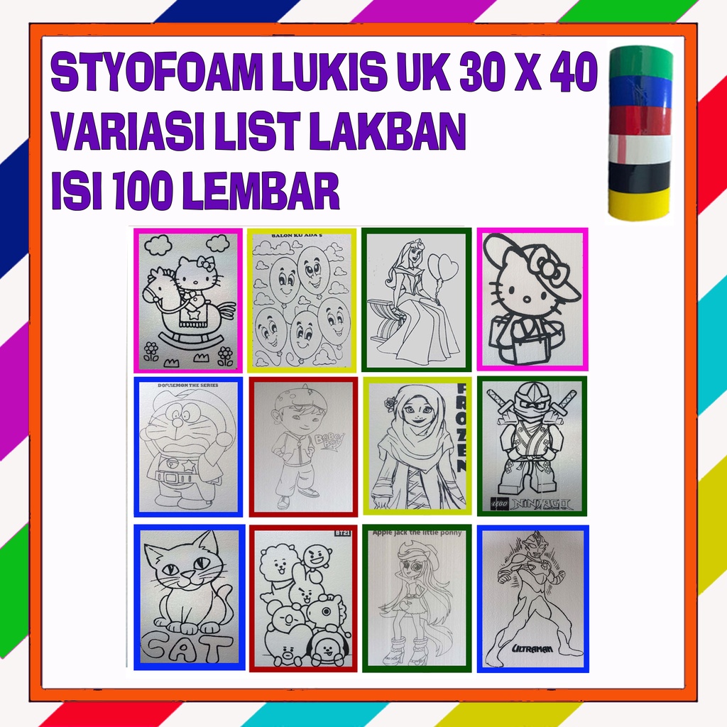 

Styrofoam lukis gabus mewarnai uk 30 x 40 isi 100 lembar variasi list lakban