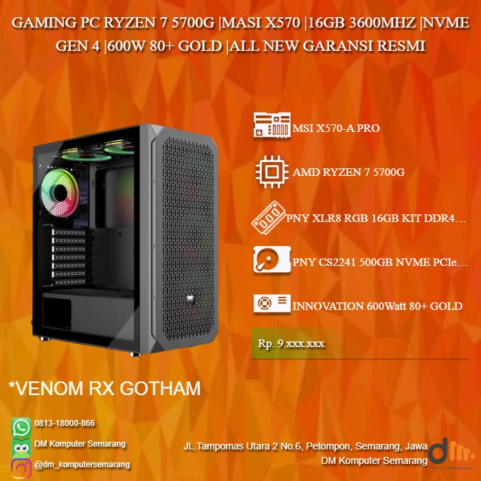 KOMPUTER RAKITAN GAMING AMD RYZEN 7 5700G RAM 16GB NVME SSD