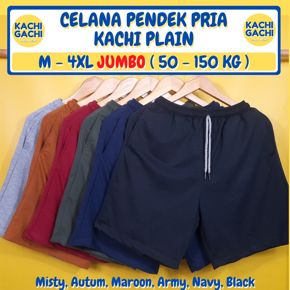 ( 50 - 150 kg ) Celana Pria Pendek Jumbo / Celana Kolor Pria Santai / Short Pants Pria Big Size - Kachi Plain &amp; Zipper