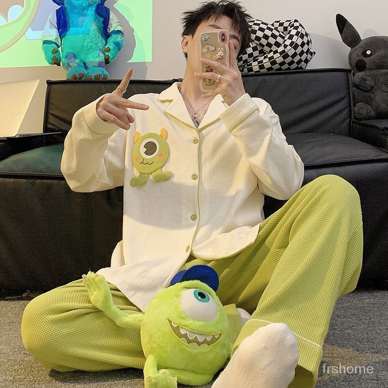 [✅BISA COD]#frs home#Pasangan piyama wanita model musim semi dan musim gugur lengan panjang longgar wafel kartun 2023 set