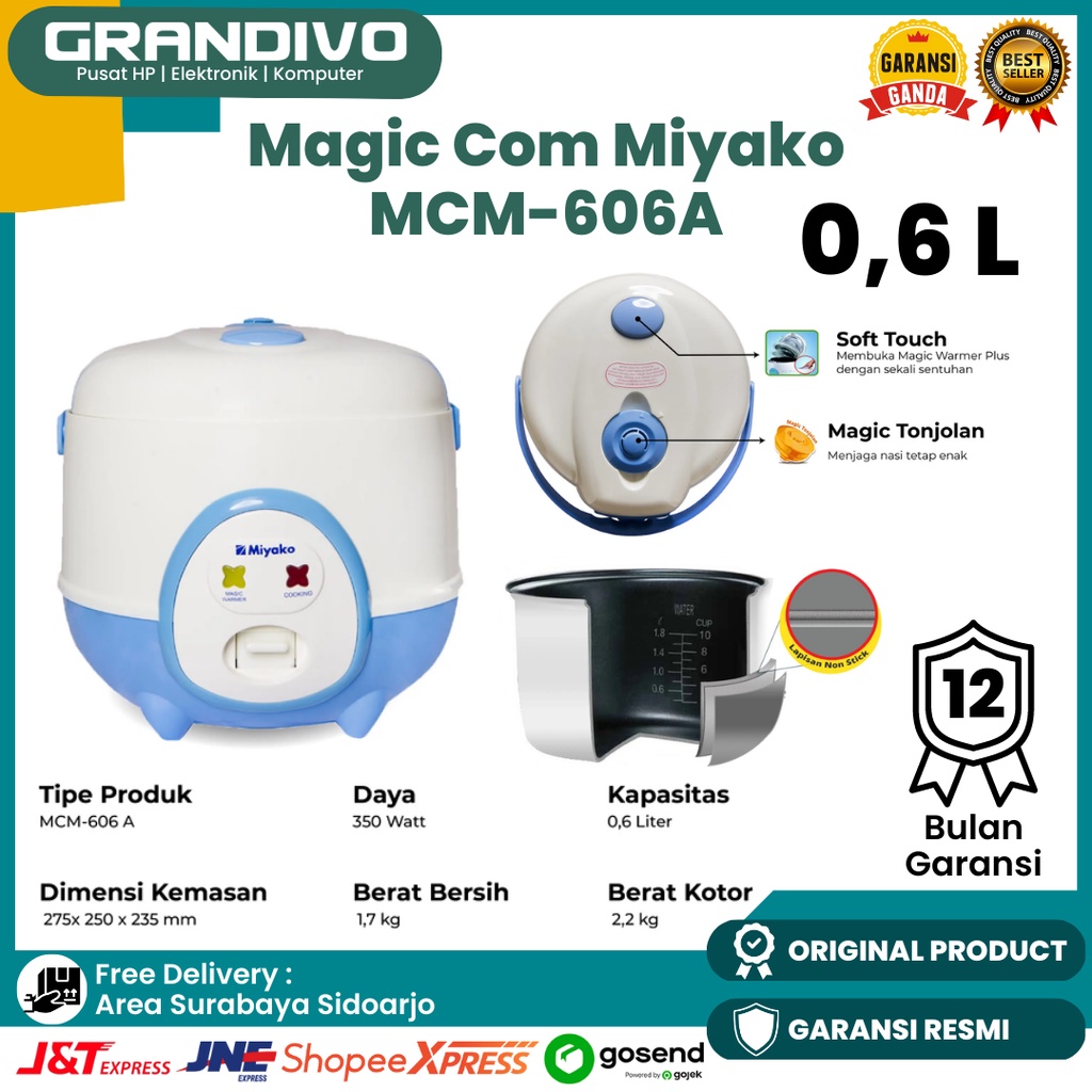 Magic Com Miyako Kecil 0,6 Liter 606A Magic Com Mini Garansi Resmi Miyako - Grandivo
