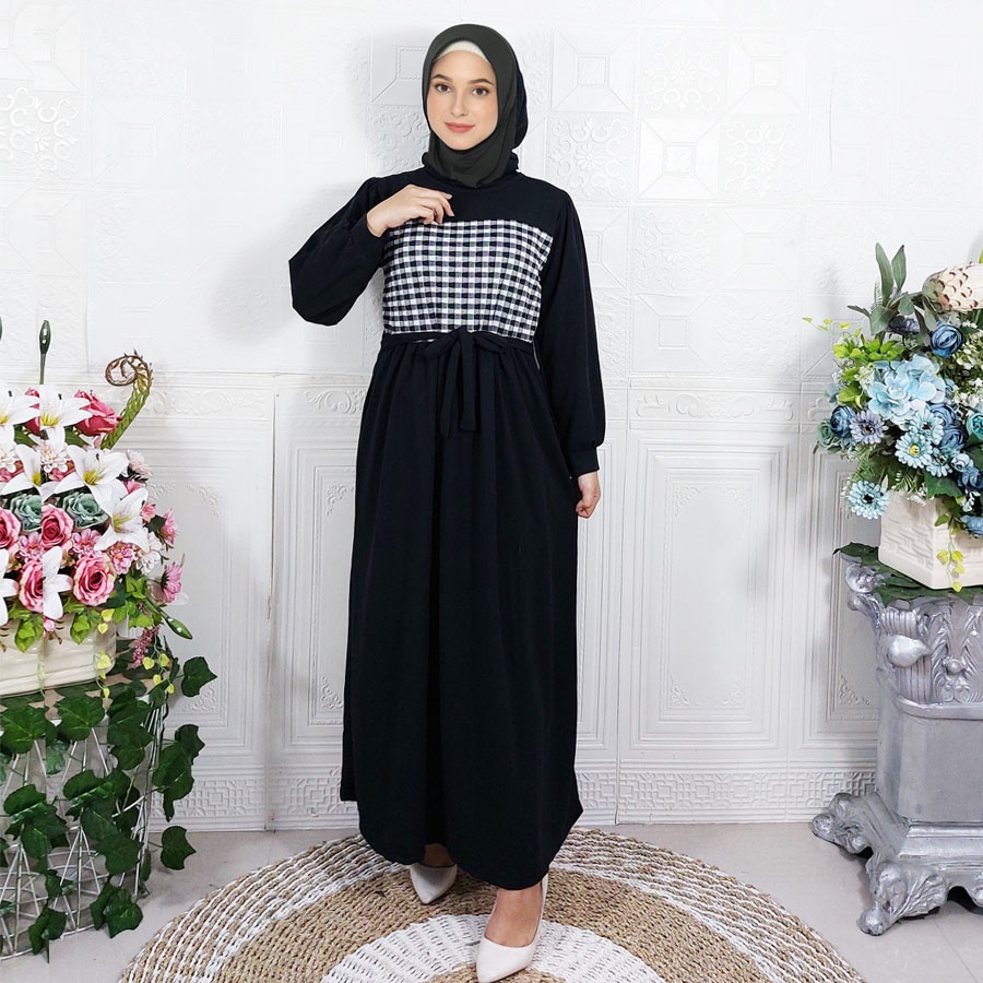 CARLINA DRESS PANJANG NAJWA DELTA MIX KOMBINASI KOTAK