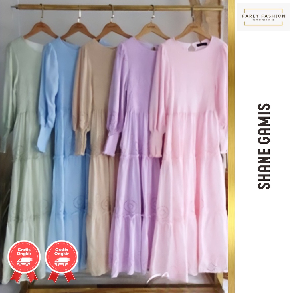 Shane Dress Muslim Ruffle Gamis Lengan Balon Kekinian Terbaru By Farly Fashion Hijab