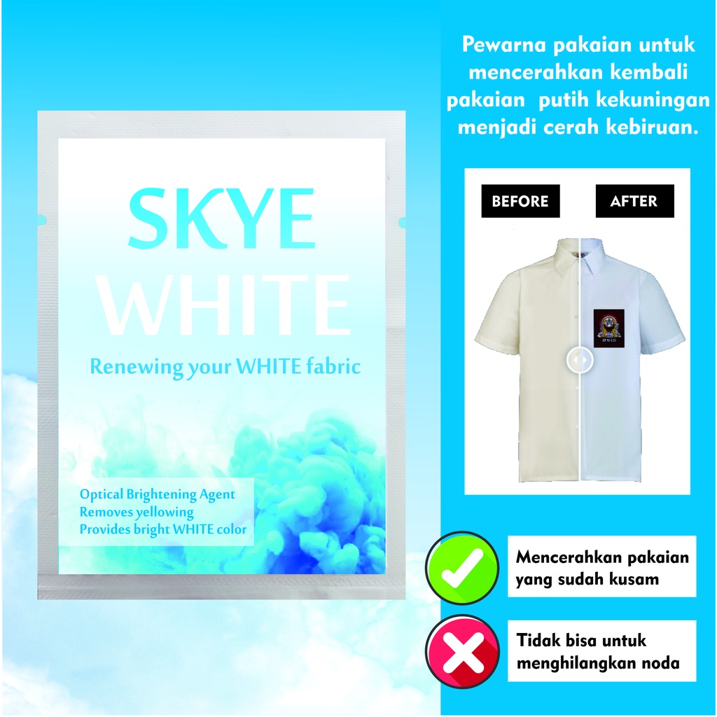 SKYE DYE WHITE - Pemutih/Pewarna Putih Pakaian - Cair / Serbuk - Celup Baju dan Kain Textile