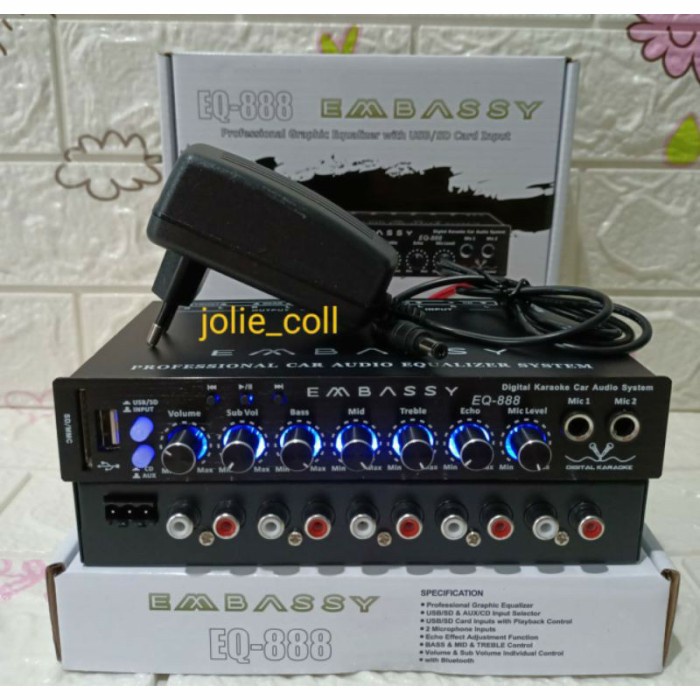 Terlaris Parametrik Preamp Embassy Eq-888 Bluetooth Free Adaptor Equalizer