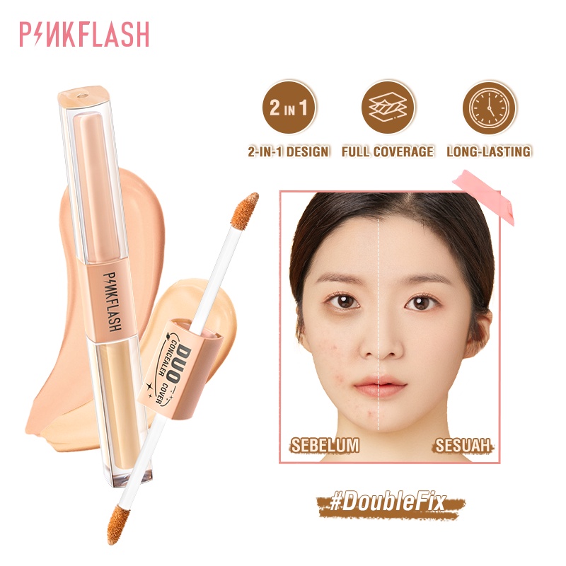 PINKFLASH #DoubleFix 2-in-1 Dual-Shade Concealer Waterproof Full Coverage Lightweight Concealer Liquid Foundation