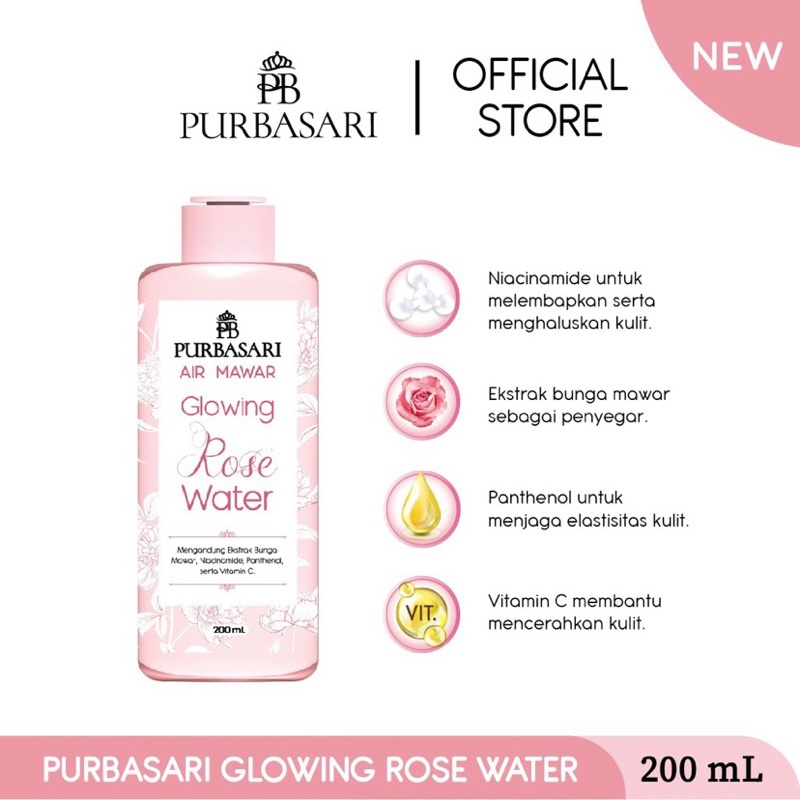 PURBASARI Air Mawar Glowing Rose Water 200ml &amp; 100ml