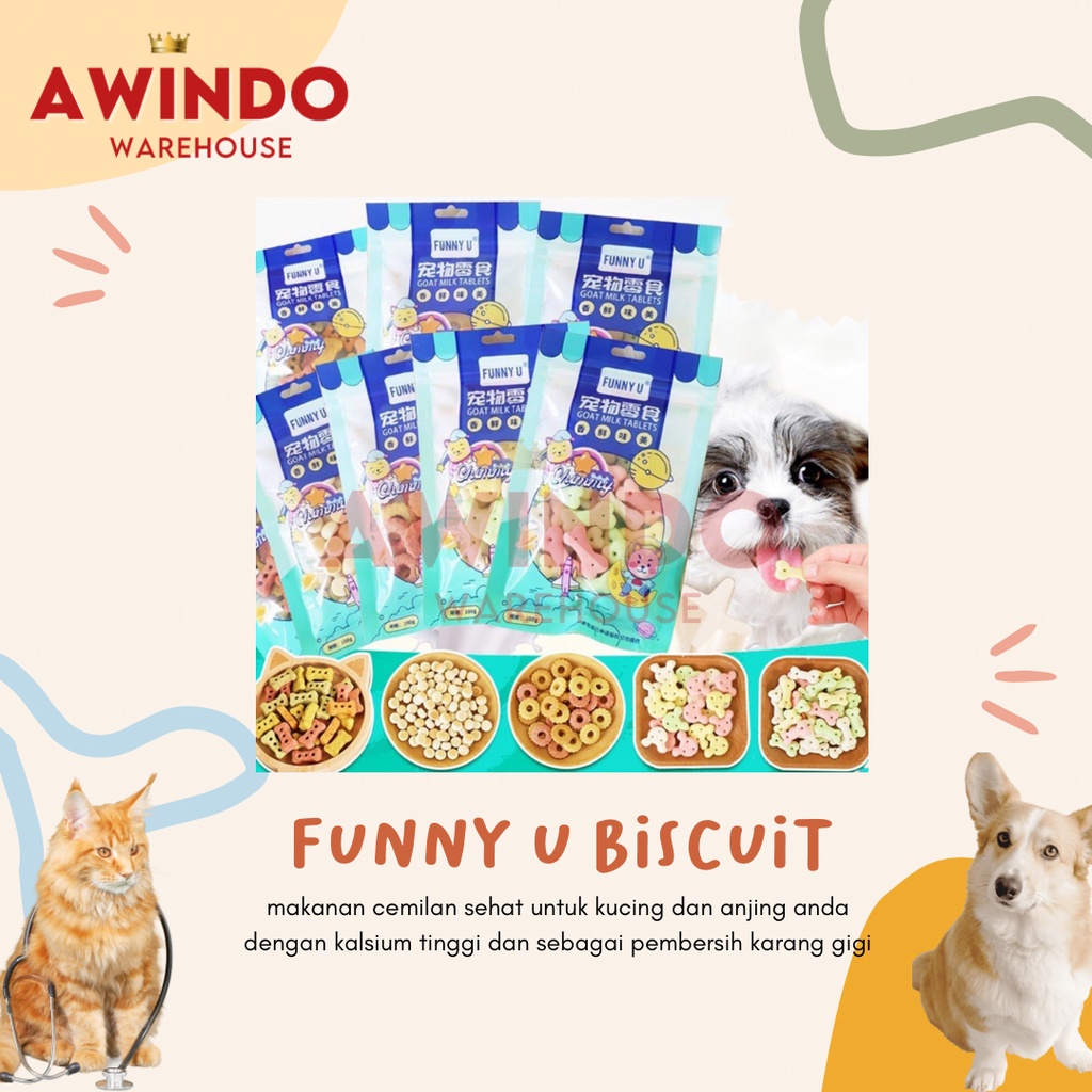 FUNNY U - Makanan Cemilan Snack Kalsium Kucing Anjing Dog Cat Treats Goat Milk