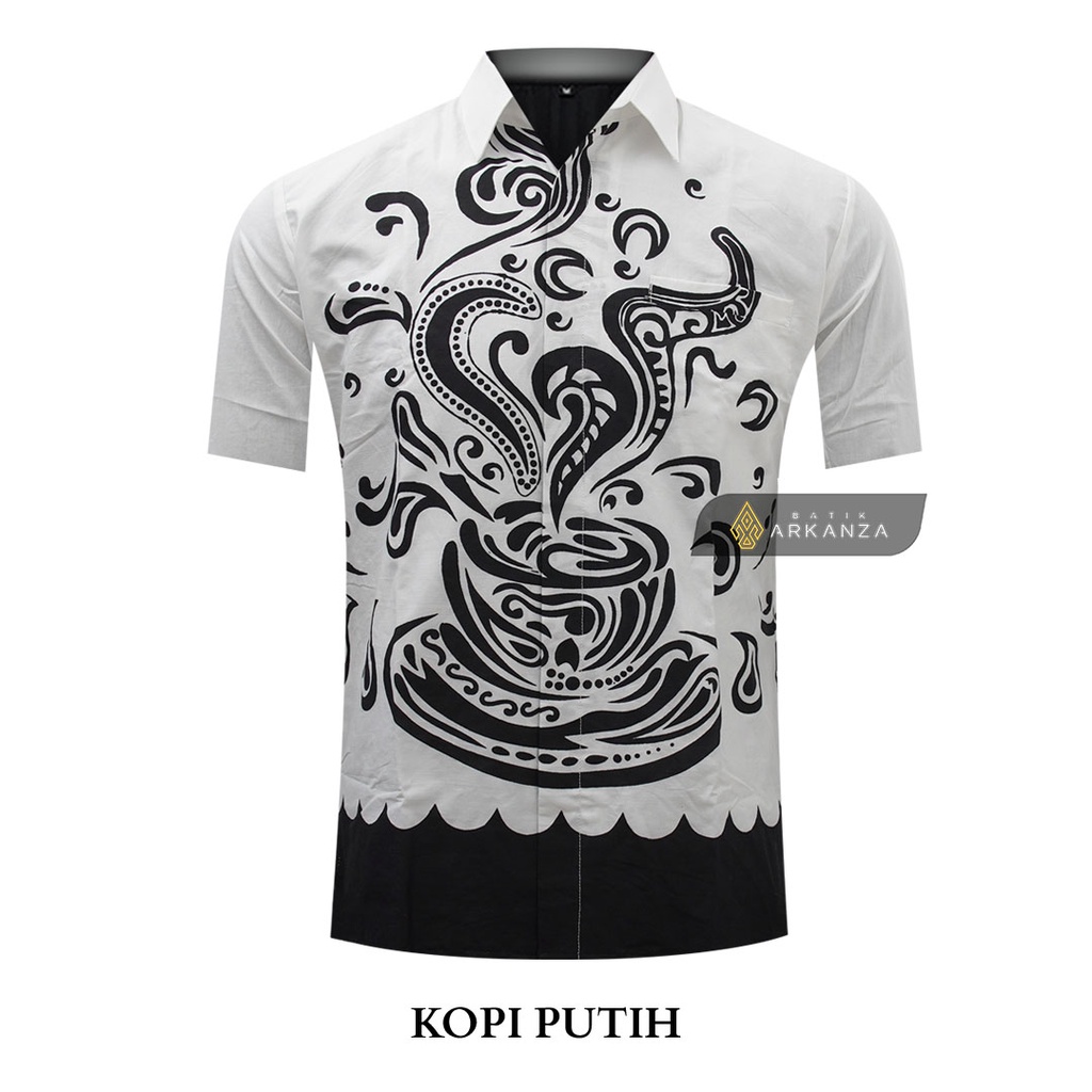 BATIK ARKANZA Motif KOPI PUTIH Hem Atasan Kemeja Baju Batik Pria Cowok Laki Laki Slimfit Full Lapis Furing Lengan Panjang Lengan Pendek Original Asli