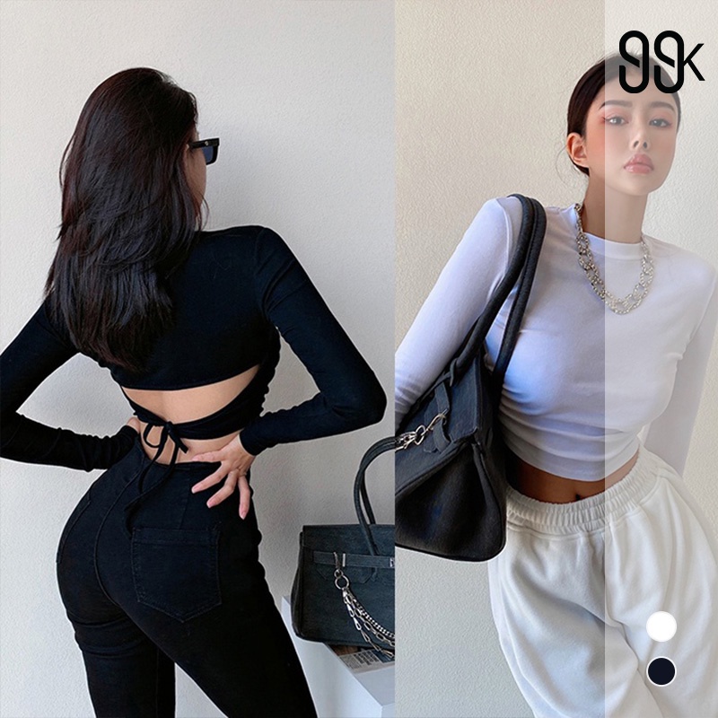 [Premium] Sexy Rib-knit Crisscross Tie Back  Crop Top 7295 (S/M/L)