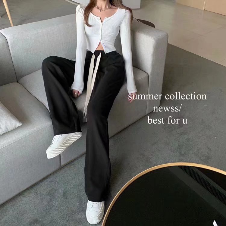 EUNII Celana Panjang Sweat Hitam Wanita Loose Highwaist Celana Pants Casual Korean Style