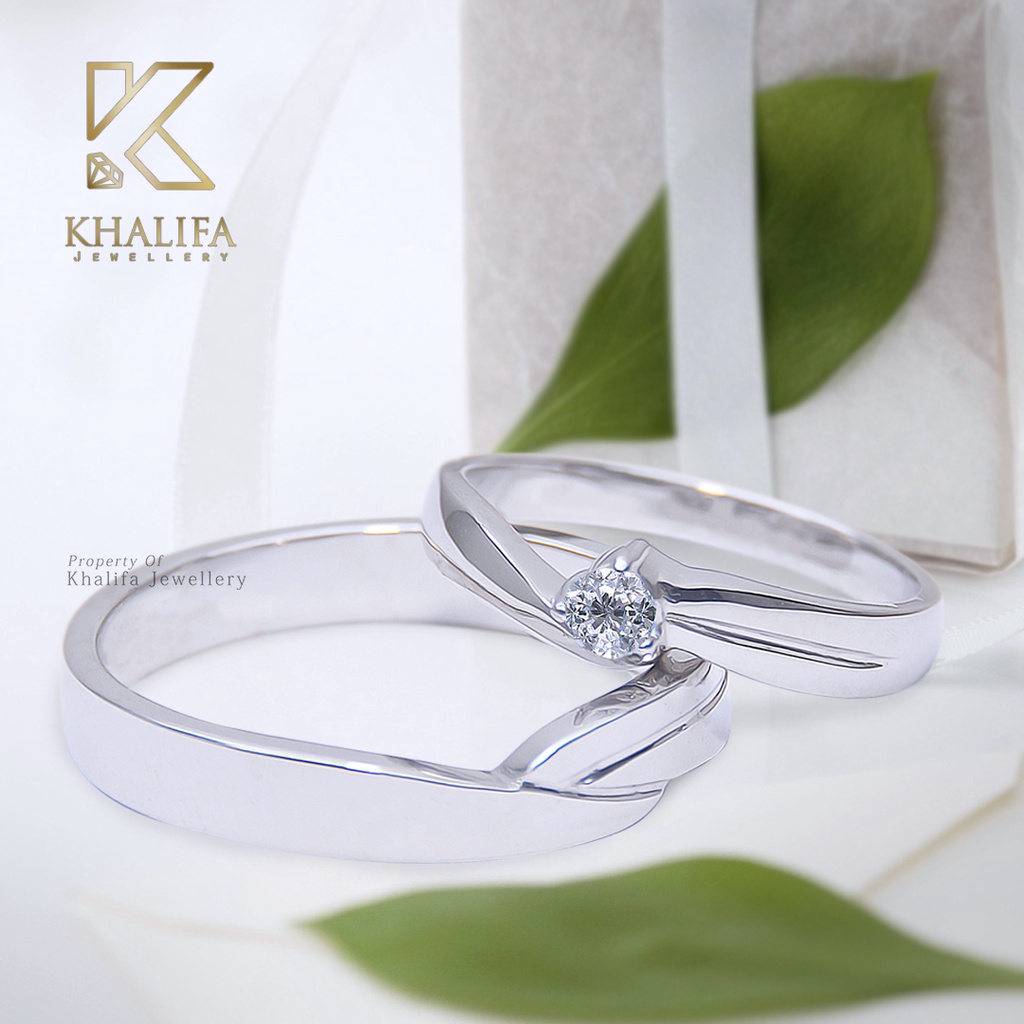 Cincin kawin / Cincin Tunangan Couple Emas Putih 75% + Berlian / Swarovski & Paladium / SIlver 651
