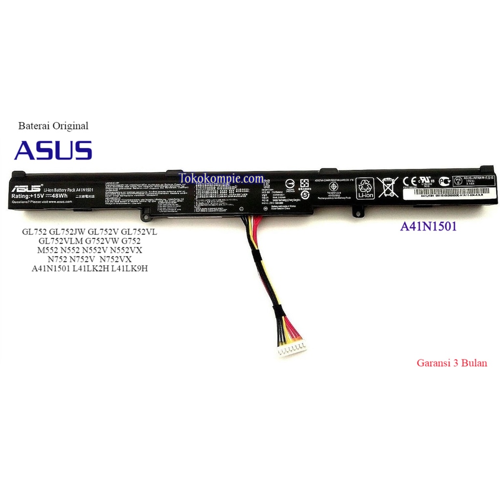 Original Baterai ASUS GL752 GL752JW G752V GL752VL GL752VW G752 G752VW M552 N552 N552V N552VX N752V N