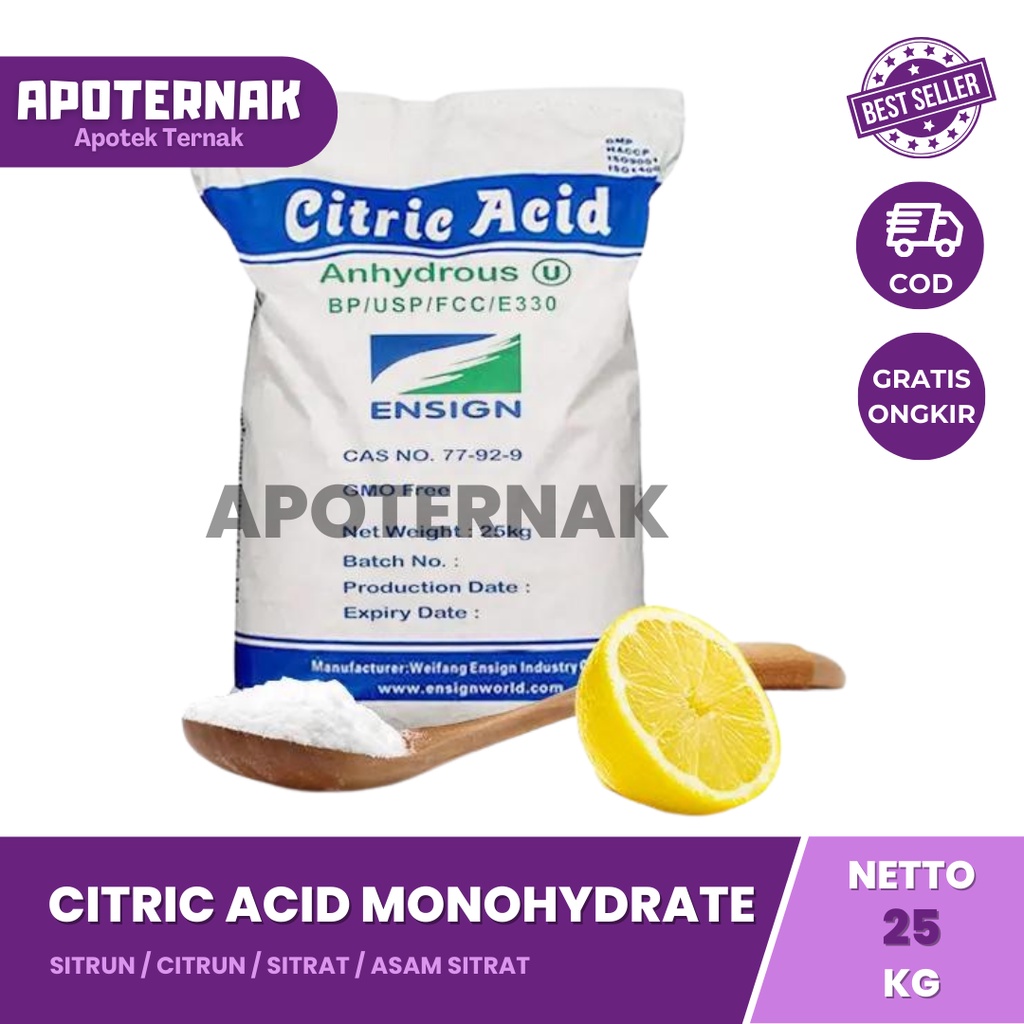 CITRIC ACID 1 Sak 25 Kg | FOOD GRADE | Sitrun / Citrun / Sitrat / Sitrun Makanan / Asam Sitrat / Citric Acid Monohydrate