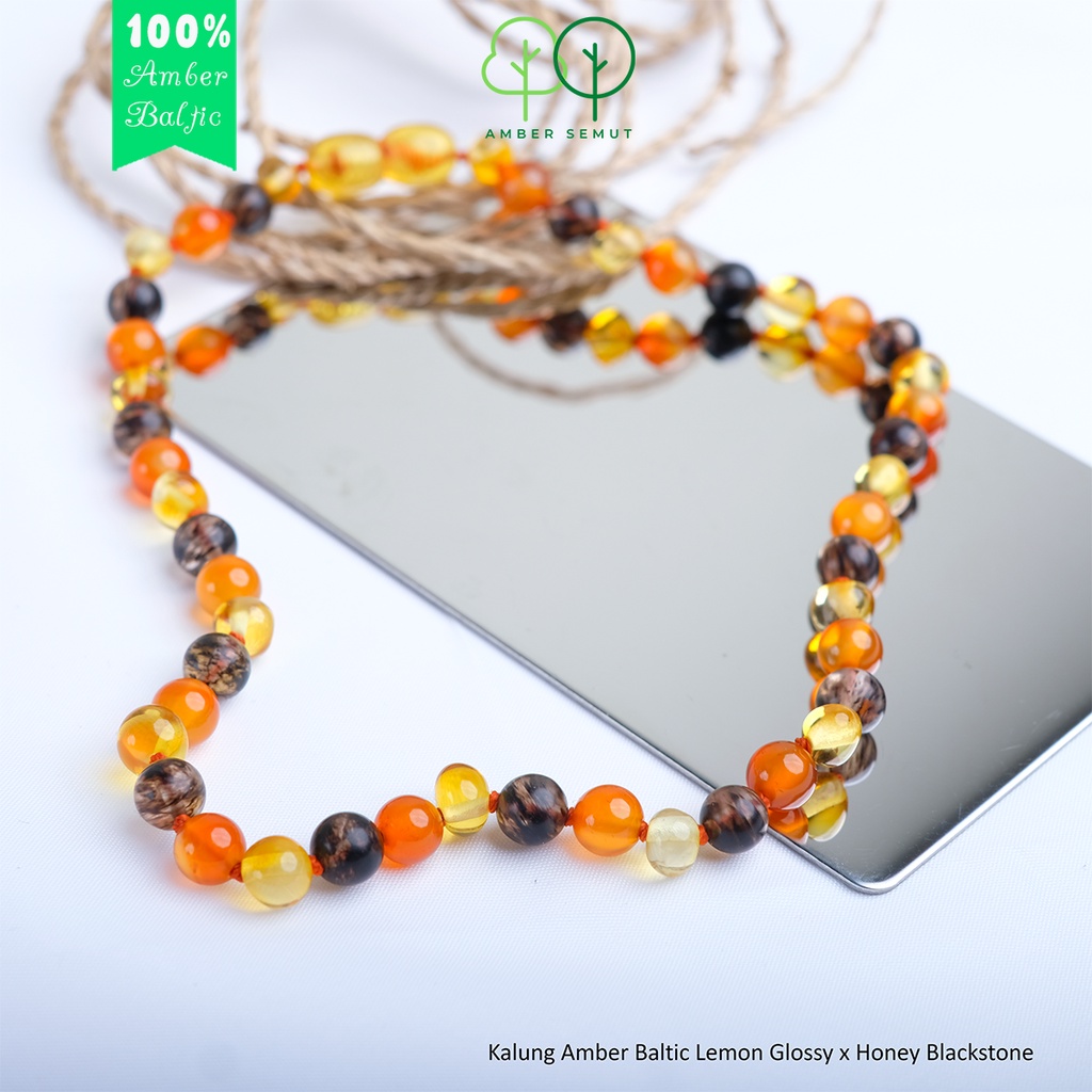 Kalung Amber Baltic Lemon Glossy X Honey Blackstone by Amber Semut