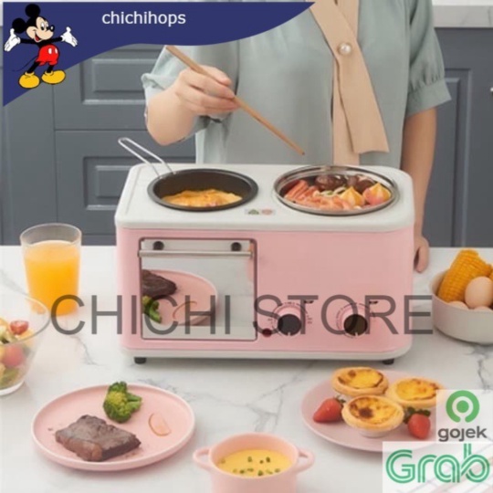 Jual Alat / Mesin masak 3 in 1 panggang / oven  goreng dan rebus 3in1 CC - Merah Muda Berkualitas