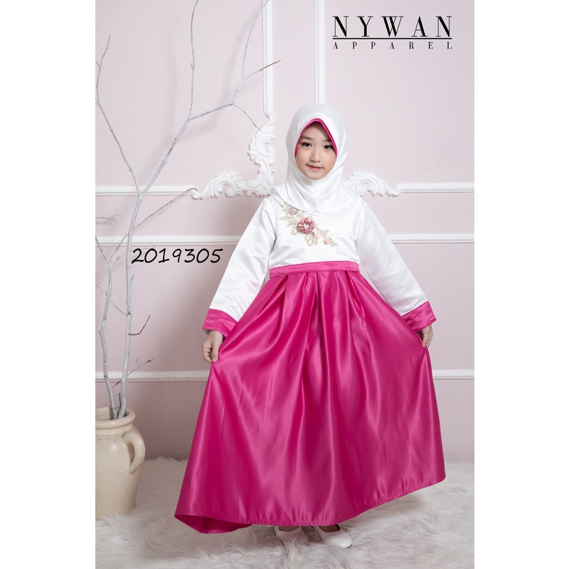 Nywan Apparel baju pakaian Gamis long dress Anak perempuan lebaran 2024 Satin mewah pink, krem, 1,2,3,4,5,6,7,8,9,10,11,12,13,14 Tahun termasuk hijab-2019305 Fanta